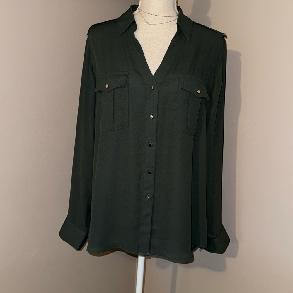 Express Green Long Sleeve Button Down Shirt
